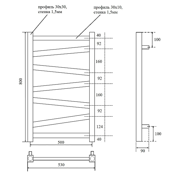 Полотенцесушитель водяной Point Феникс П7 50x80 черный , изображение 5