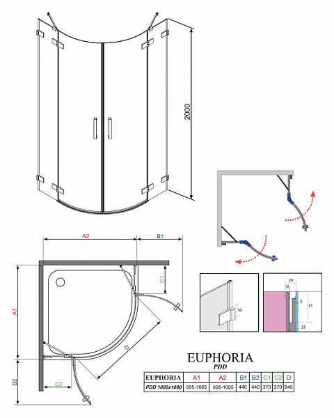 Дверь для душевого уголка Radaway Euphoria PDD 100 L , изображение 8
