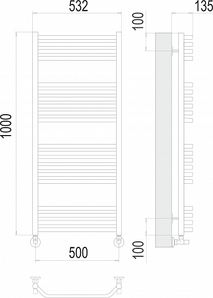 Полотенцесушитель водяной Terminus Виктория П20 50х100 , изображение 3