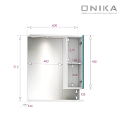 Зеркало-шкаф Onika Марви 60 бирюза, с подсветкой , изображение 8