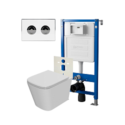 Фото Комплект Point Ника PN48201WC (унитаз с инсталляцией, сиденье с микролифтом, клавиша Венера, установка в стену, белый/хром)